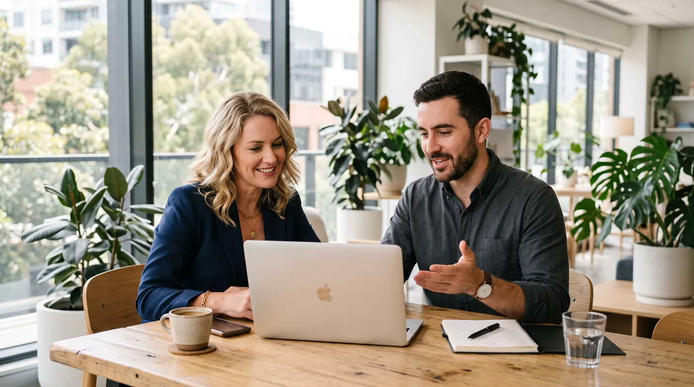 Client manager reviewing the numbers with a business owner